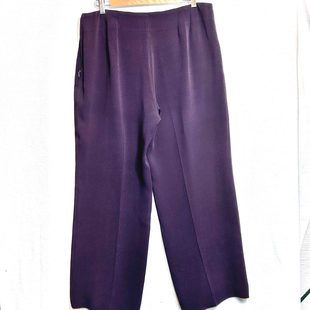 Eileen Fisher Silk Blend Pants Women L Purple Wide Leg Side Zip Trousers Plum